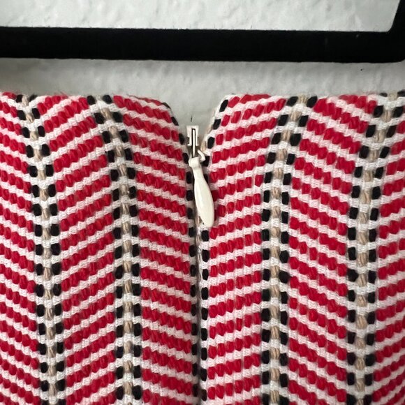 J.Crew Sz 14 Italian Tie Waist Red White Herringbone Tweed Sheath Dress Career - Picture 5 of 11